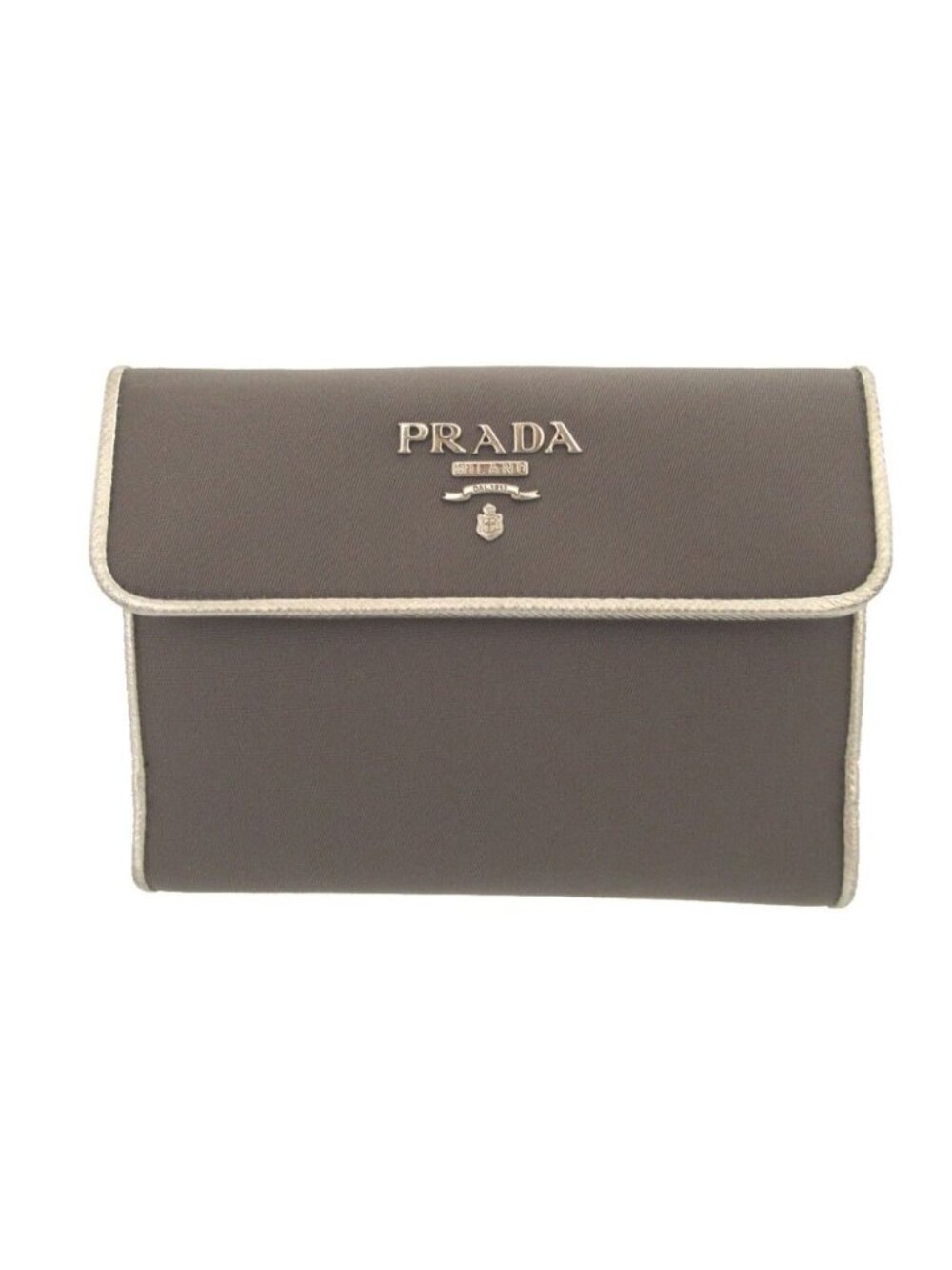 Prada Saffiano Leather Tessuto Silver Gray Snap Wallet